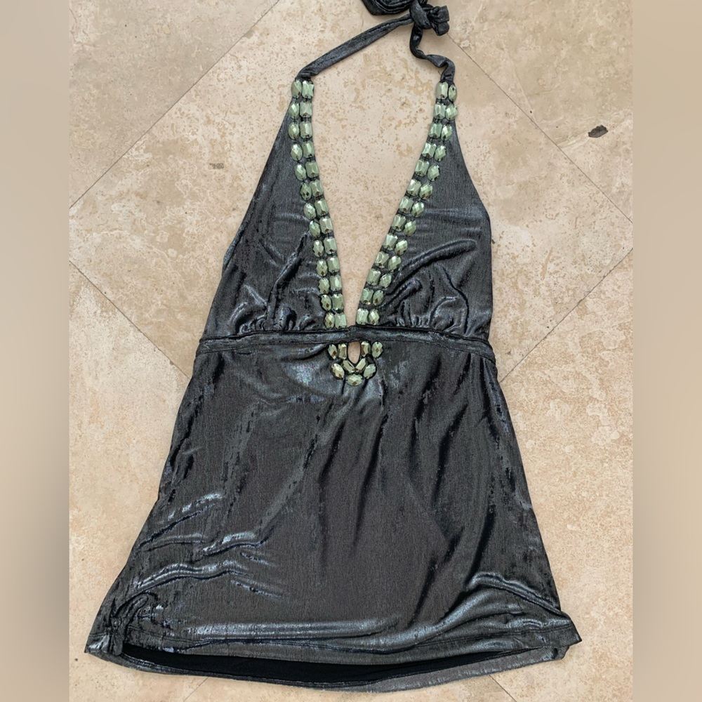 Metallic halter top